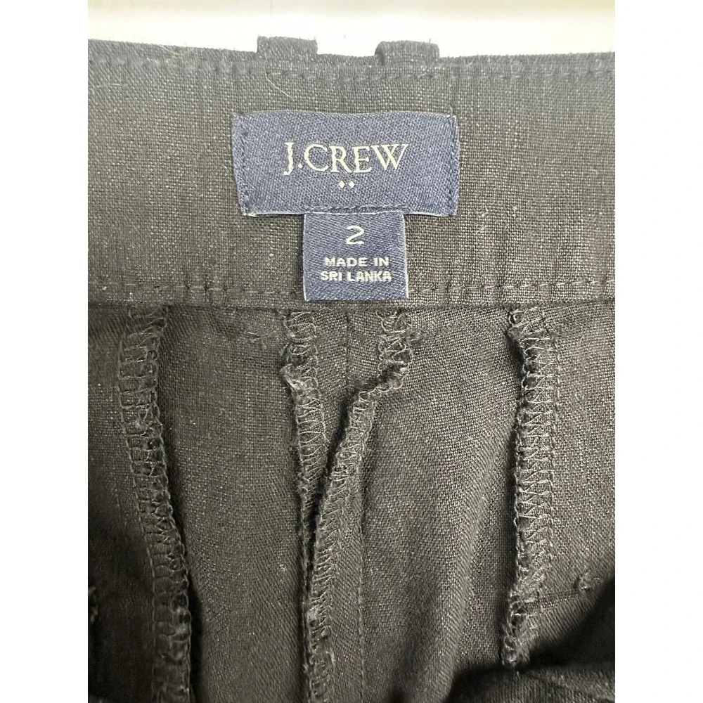 J Crew Women's Linen Blend Pants Size 2 Black Pleated Trouser Old Money Coastal